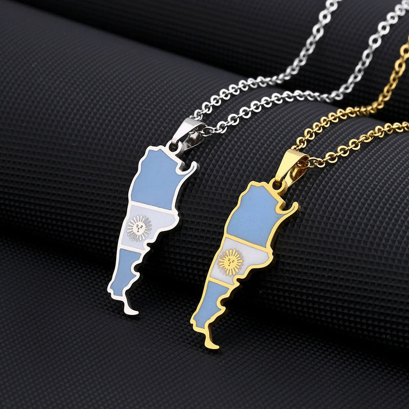 Stainless Steel Argentina Map Necklace