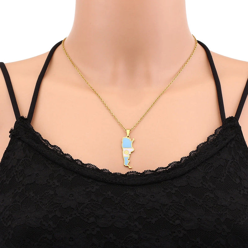 Stainless Steel Argentina Map Necklace